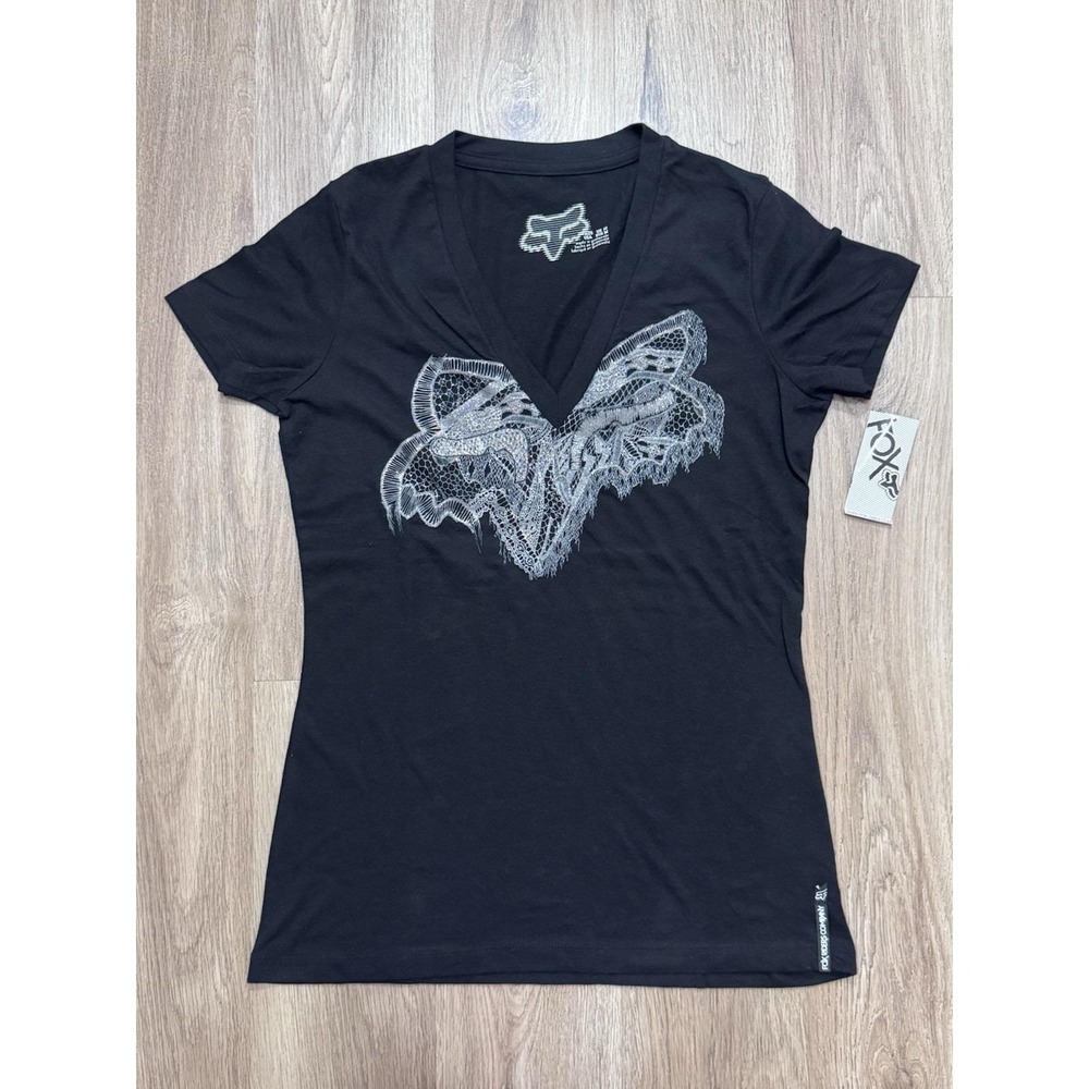 Y2K Fox Racing Black Women's T Shirt Size M